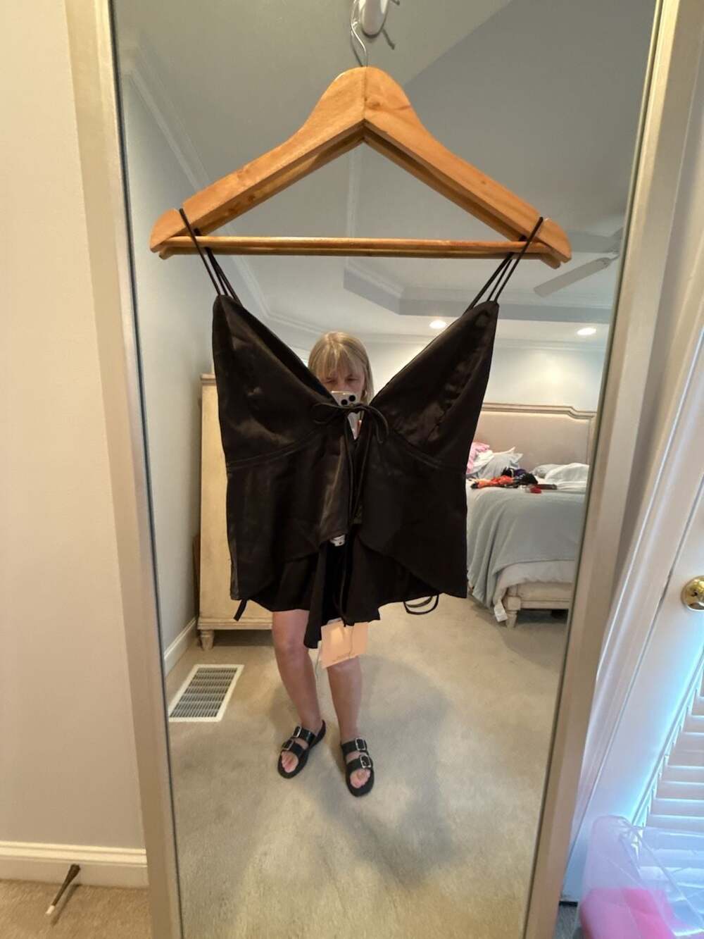 Superdown Black Satin Tie-Front Cami Top Size M